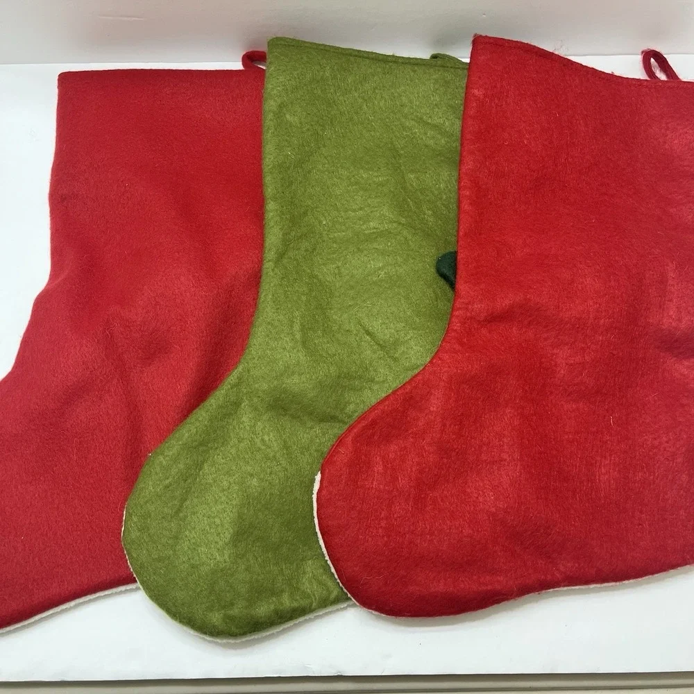 Christmas Stockings Set Of 3 Plush Reindeer Bear Snowman Knitted Embroidered 18